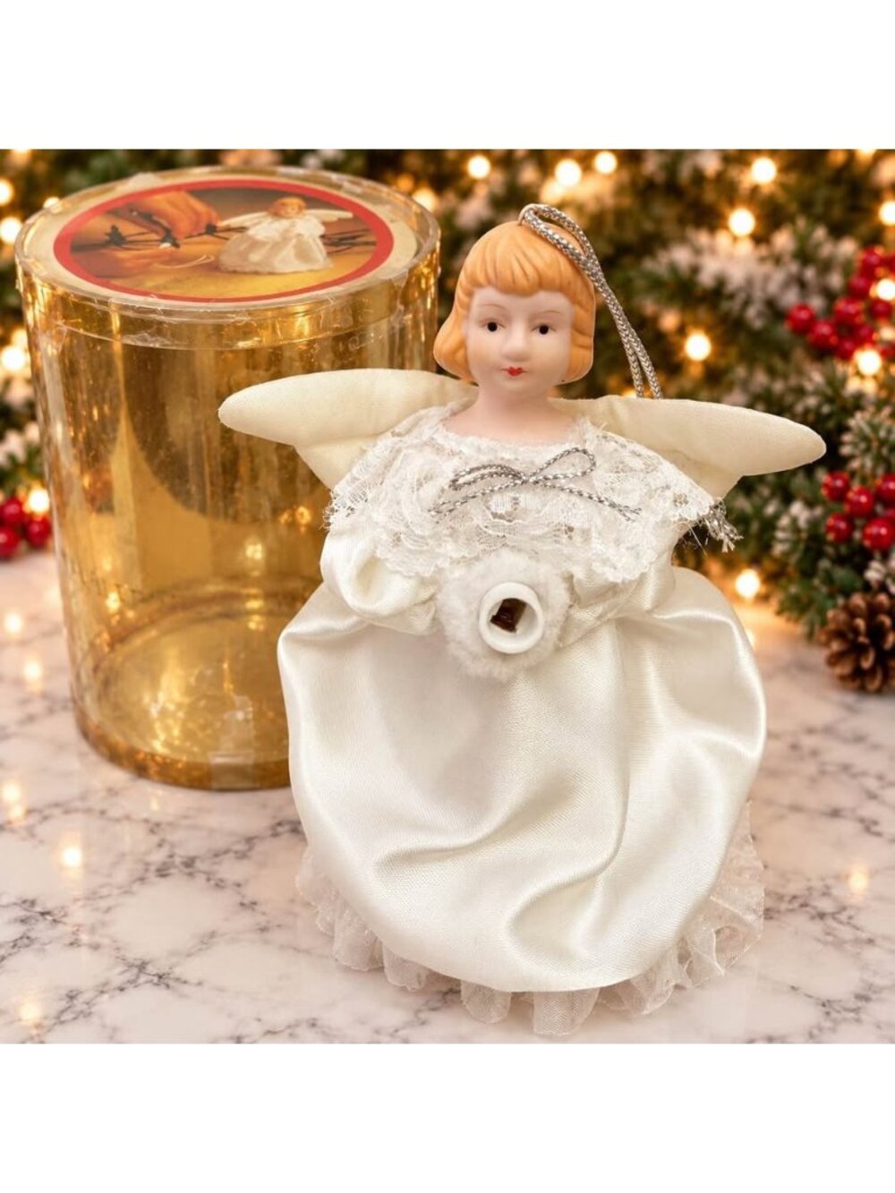 Vintage Angel Pigtail Light Tree Topper Christmas Ornament 5” Original Package
